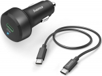 Hama auto kiirlaadija koos laadimiskaabliga USB-C, PD, 25W, 1m, must auto laadimisjaam 25W must