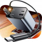 Sisse t&otilde;mmatav autolaadija, 4 in 1 kiirlaadija USB C autoauto tarvikud, reisimine Essentials kingitused naistele meestele, auto tarvikud iPhone 17 Pro Max Air 16 15 14 13 Plus, Galaxy, Pixel (must)