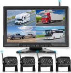 Juhtmeta tagurduskaamera komplekt, 10,1-tolline monitor, 4 tagantj&auml;rele vaatamise kaamerat IP68 veekindla, &ouml;ise n&auml;gemise, DVR salvestusega, BSD veoautodele, haagistele, kaubikutele, bussidele