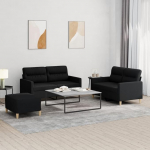 SECOLI Sofas Set 2 Seater + 2 Seater + Footstool Sofa Set 2 2 1 Living Room Sofa Living Room Sofas & Couches 2 2 1 Set Black Fabric 2-3 Pieces