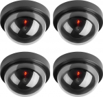 TOROTON Round Dummy Camera CCTV Surveillance Camera Security Camera with Flashing LED Light for Indoor and Outdoor Use - 4 Pieces (Black)