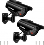 E-HORDE Dummy Camera with Flashing LED, Solar Powered Simulated Dummy Surveillance Security Camera, Waterproof CCTV Dummy Surveillance Camera for Indoor and Outdoor Use (Black-2)