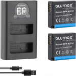 2 x Blumax aku &uuml;hilduv Panasonic DMW-BLG10 E [1000 mAh] + Slim Dual Charger DMW-BLG10E / DMW-BLE9 E Lumix DMC-GF6 GX7 III DC-TZ202 G110W jaoks.