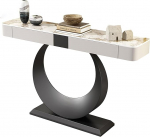 Generisch Moderner Luxus-Konsolentisch aus Marmor mit 2 Schubladen, 140 cm (55,1 Zoll) Metallgestell, stilvoller Flurtisch f&uuml;r Wohnzimmer, schwarzes Design, Elegante Wohnaccessoires