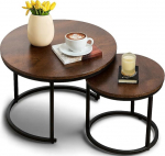 Beard Round Industrial Coffee Table Set of 2 - Diameeter 60 / Diameeter 40 cm - Kohvilaud v&otilde;i k&uuml;ljelaud - MDF puidust p&auml;hklipuu pruun
