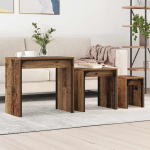 3er Nesting Coffee Table Set Altholz 60x35x56 cm Modernes platzsparendes Beistelltisch Trio aus Holzwerkstoff und Stahl f&uuml;r Living Room Schlafzimmer Flur