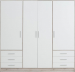 Forte Jupiter garderoobikapp 4 ust 6 sahtlit puit liivakivi + valge 206,5 x 60 x 200 cm