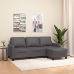 3-Sitzer-Sofa mit Hocker Grau 180 cm Kunstleder, Diivanid ja diivanid, Diivan Wohnzimmer, Diivan F&uuml;r Jugendzimmer, Relaxsofa, Diivan F&uuml;r Schlafzimmer, Polstersofa 3201026