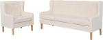 2-TLG. Sofa-Set Stoff Cremewei&szlig;, Wohnzimmergarnitur mit Massivholzrahmen, bequemes 3-Sitzer Sofa und Sessel, einfache Montage, weicher Polyesterbezug f&uuml;r Entspannung und Fernsehen
