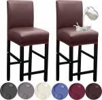 HFCNMY baaritooli katted, 2 Pack Stretchy veekindel PU baaritooli katted koos seljatoega baaritooli tooli katted Slipcovers koos tagasi Pub Counter Stool Chair Covers kohvi Brown
