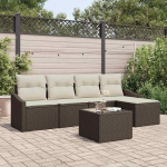 Modernes Terrassenm&ouml;bel Set 6-teiliges Sofa Set f&uuml;r Terrasse Outdoor Sofa mit Kissen Gartenm&ouml;bel Poly Rattan in Braun und Creme