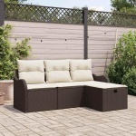 4-teiliges Gartensofa Set mit Kissen in Braun Creme aus Poly-Rattan - Gartenm&ouml;bel Set f&uuml;r Terrasse und Balkon