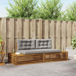 Gartenm&ouml;belset aus massivem Akazienholz, Outdoor M&ouml;bel Set als Sofagarnitur mit Kissen in Natur und Hellgrau
