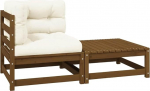 Massivholz Garten-Ecksofa grau Eckgarnitur aus Kiefernholz mit grauen Kissen modular kombinierbar 2-TLG. Komplekt