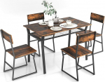 RELAX4LIFE s&ouml;&ouml;gilaudade komplekt, 5 tk, s&ouml;&ouml;gilaud 4 tooliga, metallraam, k&ouml;&ouml;gilaud alumise riiuliga, t&ouml;&ouml;stuslik disain, s&ouml;&ouml;gikomplekt k&ouml;&ouml;ki, s&ouml;&ouml;gituppa, Caf&eacute;teria (Vintage Brown)