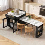 Sapgaks pikendatav LED s&ouml;&ouml;gilaud K&ouml;&ouml;gisaar ratastel Baarilaud mitme pistikupesaga Buffet Baarilaud k&ouml;&ouml;ki ja s&ouml;&ouml;gituppa (must+MDF+klaas)