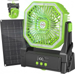 P&auml;ikeseventilaator 10 W p&auml;ikesepaneeli ja valgusega, ventilaatori aku 10000 mAh, 4-kiiruseline USB lauaventilaator LED-ekraaniga, 4 taimerit, riputuskonksud, 180&deg; reguleeritav, kaasaskantav ventilaator v&auml;litingimustes kasutamiseks (roheline)