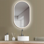 HOKO London Vannitoapeegel LED ovaalne 50 x 90 cm / 90 x 50 cm kuldse raamiga, uduvastane, energias&auml;&auml;stlik LED-valgustus, puutetundlik, valguse v&auml;rvuse muutmine 2700-6500 K, soe valge/k&uuml;lma valge/neutraalne