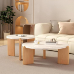 Holztisch-Stuhl-Set mit rundem Couchtisch f&uuml;r Wohnzimmer und Studio, modernes disain, ideal f&uuml;r Heimdekoration und G&auml;ste