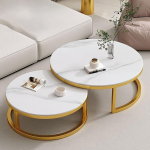 Couchtisch, 2er-Set, moderner Nesting-Mitteltisch, stabile und einfache Montage f&uuml;r Wohnzimmer und B&uuml;ro, zeitgen&ouml;ssisches abstraktes Design, warmwei&szlig;es Finish