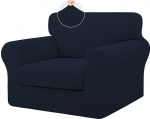 ISSUNTEX 2-teilige Sessel- und Sofabez&uuml;ge, hochdehnbar, dick, weich, Bezug f&uuml;r Sofa mit 1 separaten Kissen, Jacquard-Stoff, elastischer Bezug, M&ouml;belschutz f&uuml;r Hunde, f&uuml;r Sessel, Marineblau