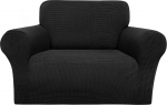 PiccoCasa Stretch Diivan Slipcover 1 Piece Diivan Seat Cover for Diivan Living Room Spandex Jacquard Plaid Washable Couch Furniture Cover for Dogs Black 1 Seater