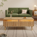 SogesHome LED kohvilaud 2 sahtliga ja lainelauaga - 110 x 50 x 40 cm elutoa laud, t&auml;ispuidust jalad ja 7-v&auml;rviline valgustus, kaasaegne disain (puidu v&auml;rvi)
