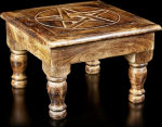Figuren Shop GmbH Medium Fantasy Pentagramm Altar Table | Ceremonial Gothic Decor Square 12" x 12" Mango Wood