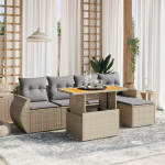 Homgoday Garden Diivan komplekt 6 tk koos beež pol&uuml;rattan padjad komplekt diivan voodi elutuba diivan komplekt diivanid v&auml;ljas aed v&auml;ljas m&ouml;&ouml;bel