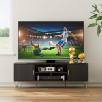 HEYZOEY TV-kapp, Lowboard kuni 65-tollise teleri jaoks, 2-ukseline TV-laud koos kappidega elutuppa (must, 137 x 38 x 48 cm)