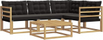 Gartensofa Set 5-teilig, Lounge Garnitur f&uuml;r Garten & Terrasse, Modulares Sofa aus Akazienholz mit Textilene, Flexibles Sitzgruppen-Design, 79 x 79 x 37 cm Tisch