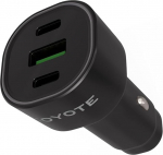 Coyote - 3-portiline autolaadija - 2 USB-C pesa ja 1 USB-A pesa - &uuml;hildub k&otilde;igi Coyote ja nutitelefonidega