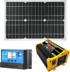 【Komplektid Solar-Strom-Kit】 18 W paneel, 12 V Wechselrichter, 30 A Laderegler, wasserdichte Solaranlage f&uuml;r Wohnmobile und Camping (schwarz)