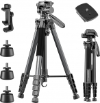 CAMBOFOTO 74 inches/188 cm Aluminium Camera Tripod, Portable with 360&deg; Ball Head with Mobile Phone Holder, 1/4 Universal Screw Mount, Lightweight Tripod, Compatible with DSLR Camera/Smartphone, 4 kg
