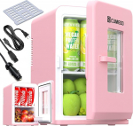 Cumeod 15 Litres / 21 Cans Mini Fridge, 2 in 1 Small Fridge with Cooling and Heating Function, 12 V DC/220 V AC for Cars, Offices and Dormitories, Drinks, Cosmetics, Black, Max & Eco Mode, Pink