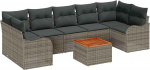 Rantry 8-teiliges Garten Sofa Set mit Kissen Grau Poly Rattan Akazie, 2-Sitzer Garten Sofa mit Kissen Grau Poly Rattan Gartenlounge Model3347419