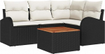 5-teiliges Garten-Sofaset mit Kissen Schwarzes Poly-Rattan Akazie, 2-Sitzer Garten-Sofa mit Stauraum & Kissen Schwarzes Poly-Rattan Gartenlounge Model3356241