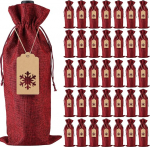 PIXHOTUL Jute Gift Bags Drawstring Wine Bottle Bags with Tags and Ropes for Christmas Wedding Travel Birthday Holiday Party