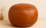 ChamChimi Pouf Brown, Handmade Moroccan Genuine Leather Seat Pouf, Comfortable Seat Cushion for Adults, Round Seat Pouf, Leather Floor Cushion, 45 x 35 cm (unfilled)