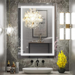 sunrik Bianco Freddo Mirror with Lighting, Bathroom Mirror with Lighting 80 x 100 cm, Bathroom Mirror with Touch Switch, Bathroom Mirror with Lighting 6500 K