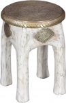 Casa Moro Oriental Stool Hiya White Gold Height 45 x Diameter 34 cm Round Solid Wood Decorated with Brass Inlay Pure Crafts Vintage Wooden Stool Boho Chic Side Table MA13-25W