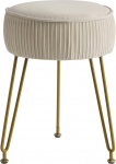 IBUYKE Velvet Round Footrest Stool Ottoman, Makeup Vanity Stool, Side Table, Velvet Dressing Table Seat, Pouf Couch Stool, Golden Steel Legs, Cream White L/G-30M