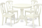East West Furniture ANKE5-LWH-W 5-osaline s&ouml;&ouml;gikomplekt 4-le inimesele - &uuml;mmargune k&ouml;&ouml;gilaud koos alusega ja 4 s&ouml;&ouml;gitooliga, 36" x 36" - lina valge