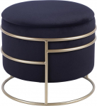 Techni Home Elegant Round Velvet Ottoman with Gold Frame and Storage (Black)
