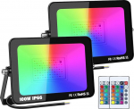 RIGIDON 2 Pack RGB Spotlight 100 W 10000 LM RGB LED Spotlight koos kaugjuhtimispuldiga 16 v&auml;rvi 4 režiimi IP66 veekindel RGBW v&auml;rvi muutev valgusfoor v&auml;ljas peo aed-puu maastiku disko jaoks