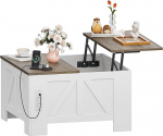 YITAHOME kohvilaud reguleeritava k&otilde;rgusega elutoa laud varjatud hoiuruumiga, t&otilde;stetav &uuml;lemine osa ja pistikupesa, elutoa laud diivanile, valge ja hall