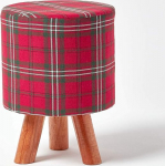 Homescapes Red Green White Traditional Tartan Tall Stool with Legs - 32 X 32 X 42 cm