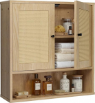 Rattan Vannitoa kapp seinale paigaldatud topeltuksega seinakapp koos avatud sektsiooniga &uuml;le tualettruumi hoiukapp k&ouml;&ouml;gi elutoa pesuruumi 59x19.5x61cm