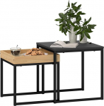 HOMCOM kohvilaud, 2 tk, terasraamiga k&uuml;ljelaud, elutoa laud, kohvilaud, diivanilaud elutuppa, magamistuppa, must + tammepuu