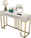 Elegantne konsoollaud kuldse metallraamiga ja 2 sahtliga, mis sobib ideaalselt sissep&auml;&auml;su v&otilde;i koridori kaunistamiseks.